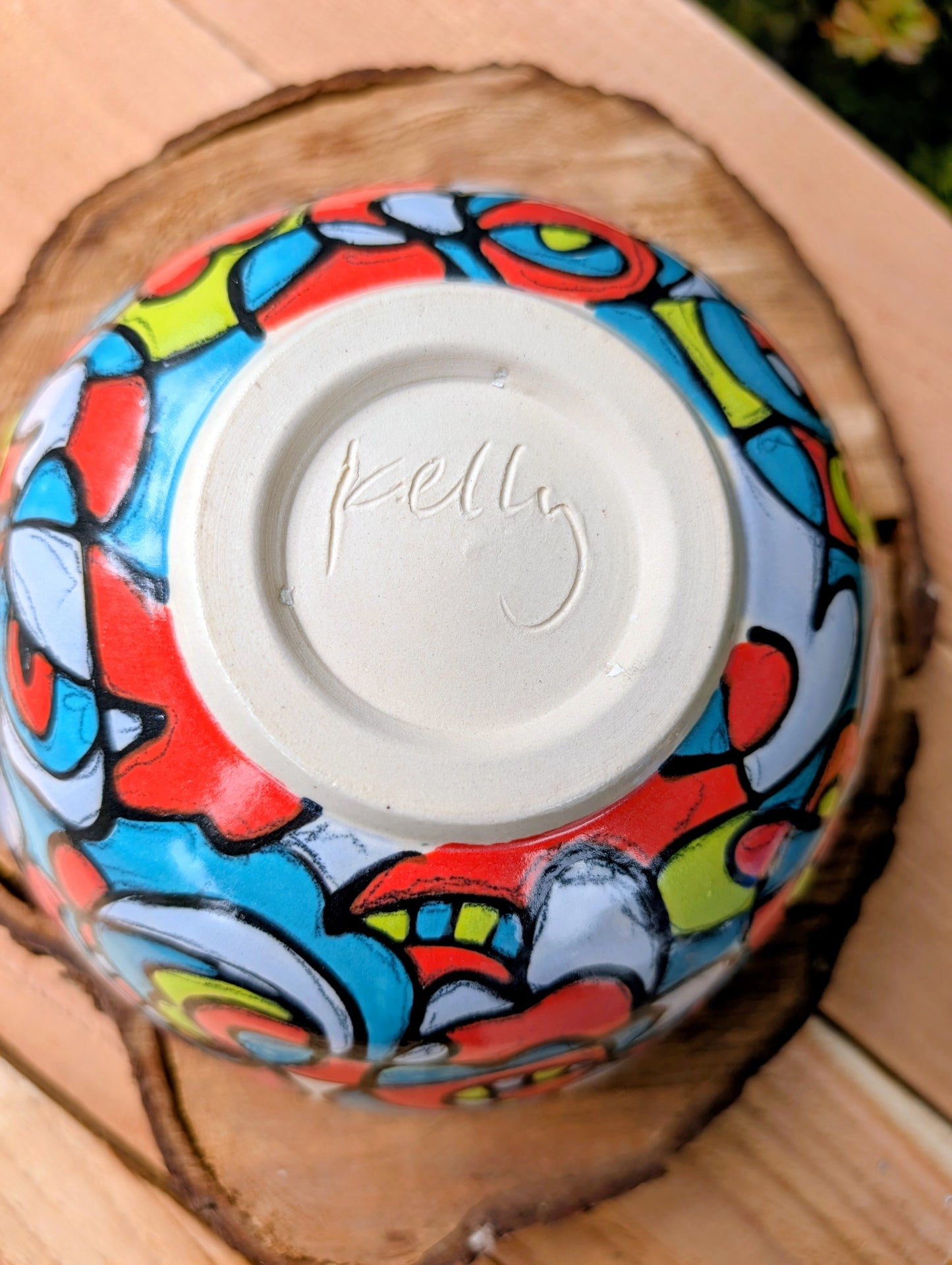 Kelly Jo Studio Pottery Art Bowl | Signed Hand-Painted Abstract Ceramic Bowl