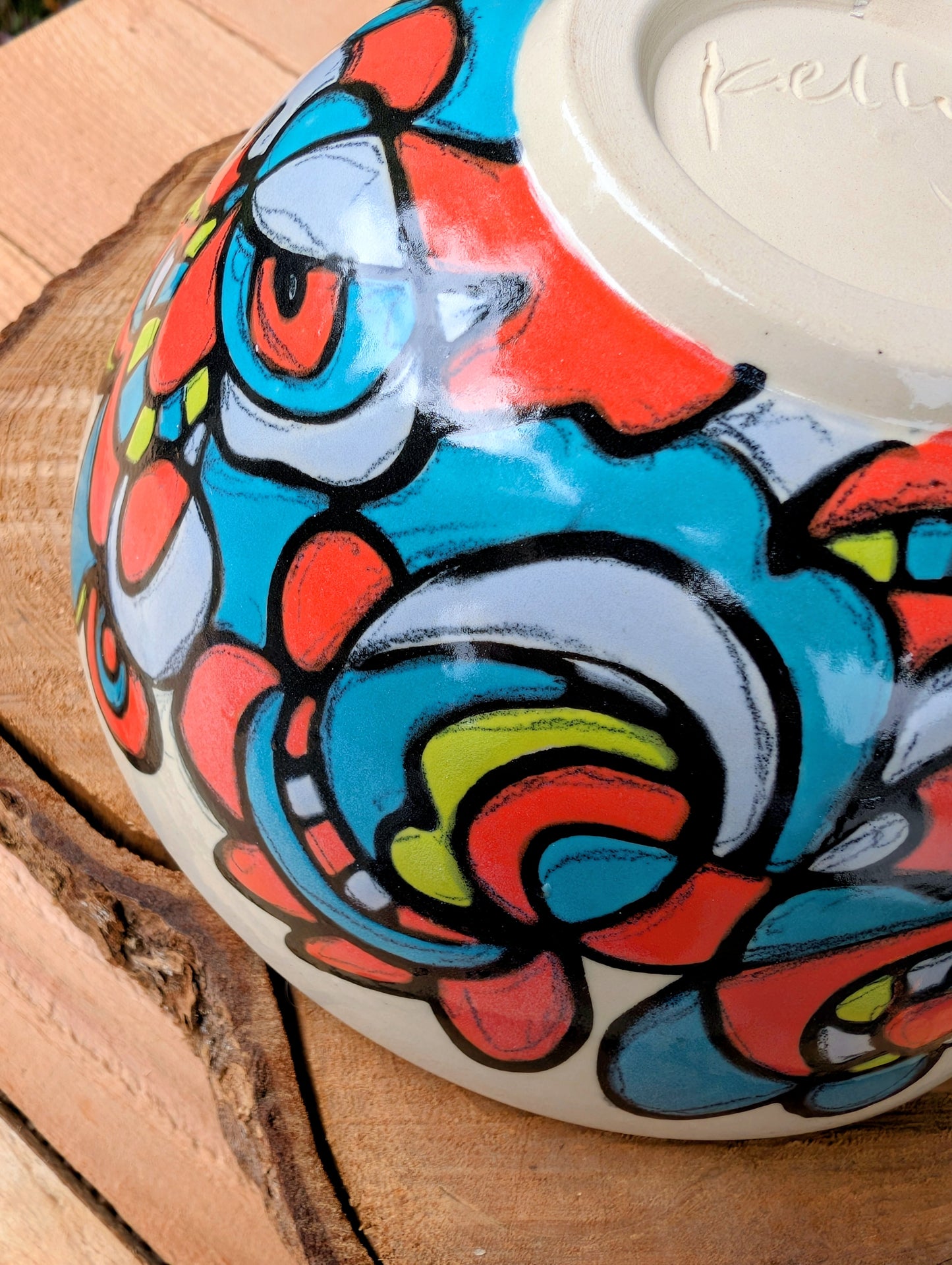 Kelly Jo Studio Pottery Art Bowl | Signed Hand-Painted Abstract Ceramic Bowl