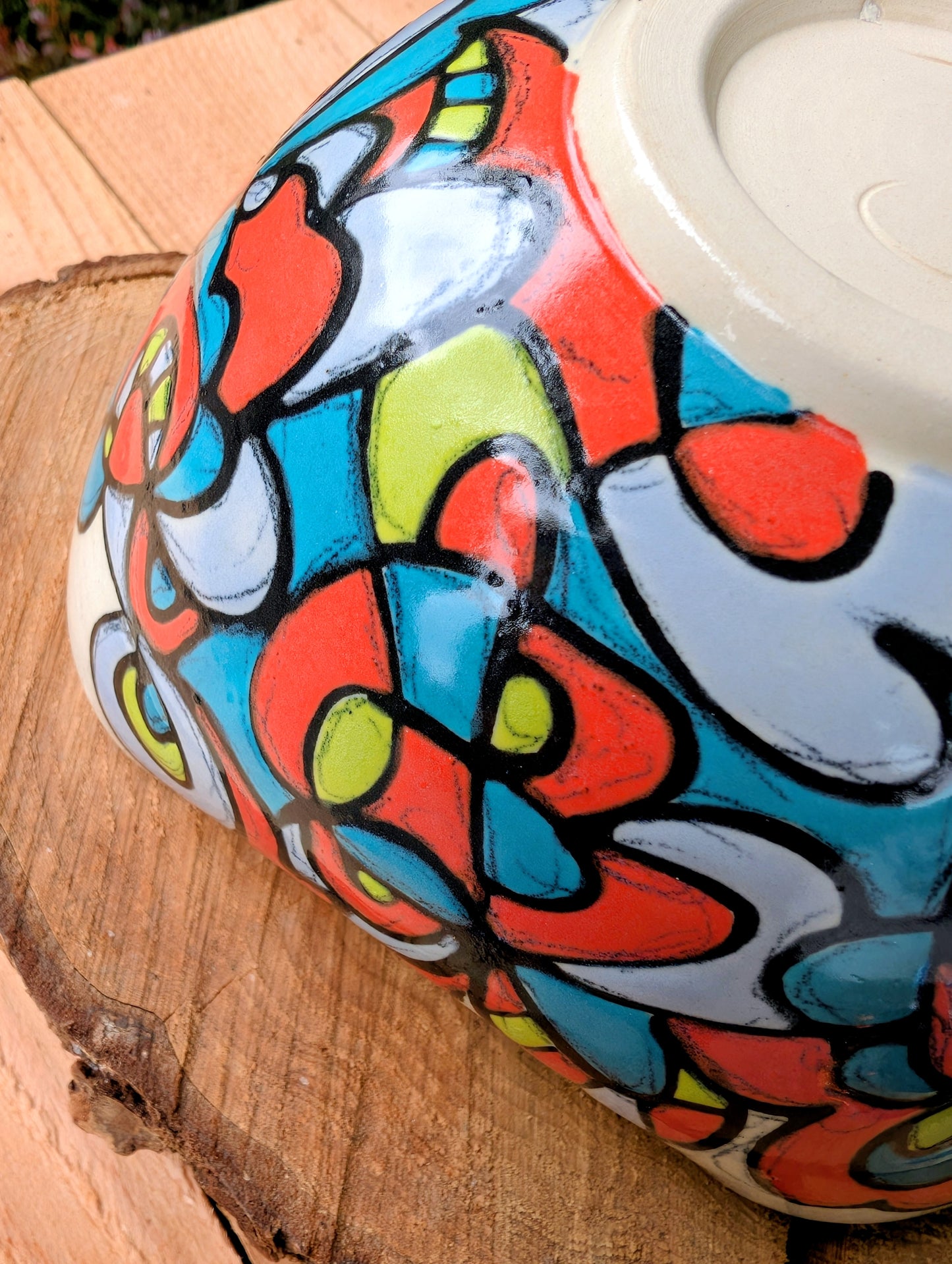 Kelly Jo Studio Pottery Art Bowl | Signed Hand-Painted Abstract Ceramic Bowl