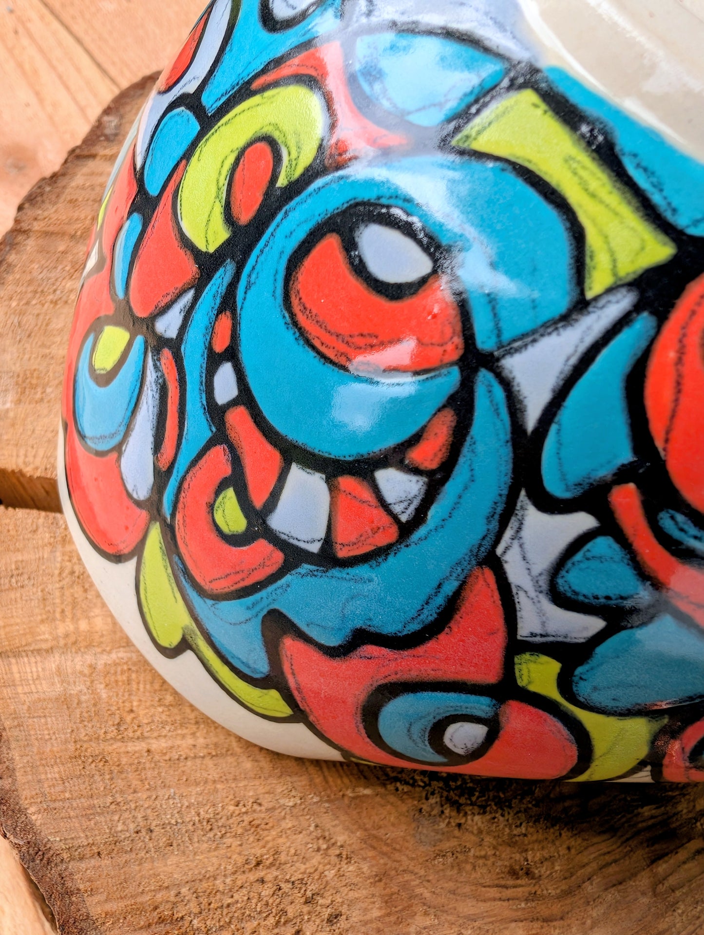 Kelly Jo Studio Pottery Art Bowl | Signed Hand-Painted Abstract Ceramic Bowl