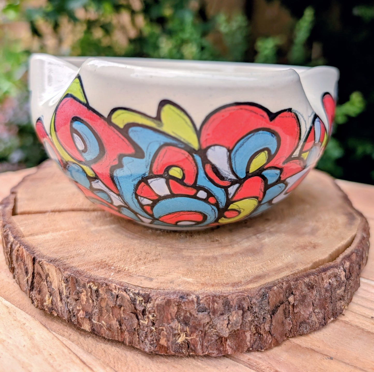 Kelly Jo Studio Pottery Art Bowl | Signed Hand-Painted Abstract Ceramic Bowl