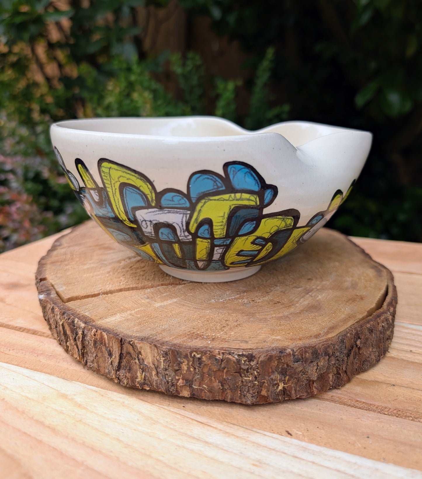 Kelly Jo Studio Pottery Art Bowl | Signed Hand-Painted Abstract Ceramic Bowl
