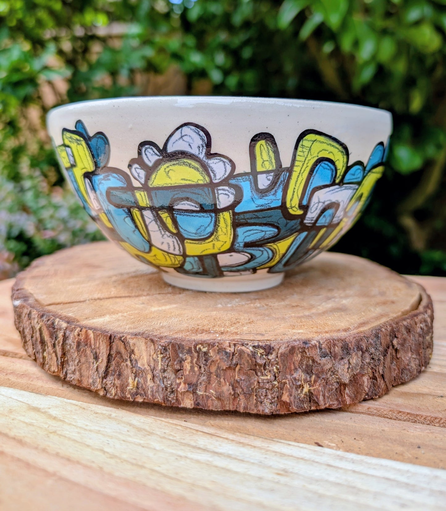 Kelly Jo Studio Pottery Art Bowl | Signed Hand-Painted Abstract Ceramic Bowl