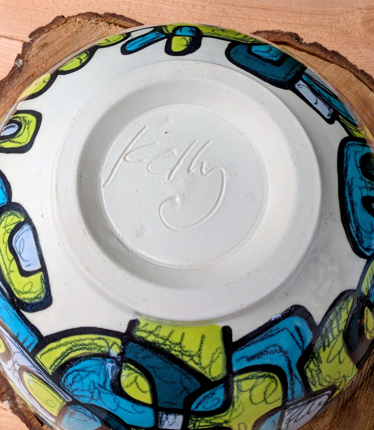 Kelly Jo Studio Pottery Art Bowl | Signed Hand-Painted Abstract Ceramic Bowl