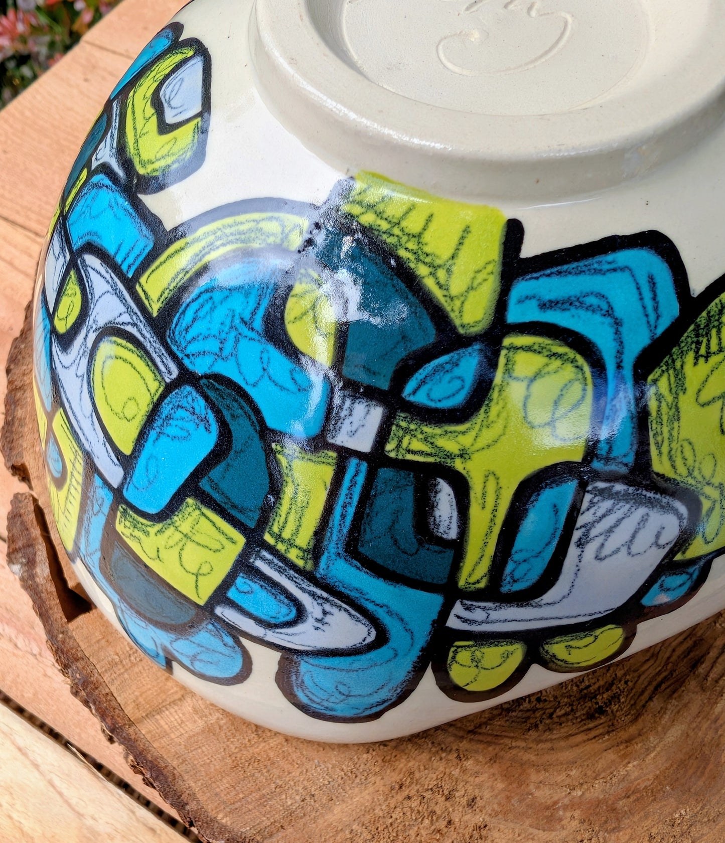 Kelly Jo Studio Pottery Art Bowl | Signed Hand-Painted Abstract Ceramic Bowl