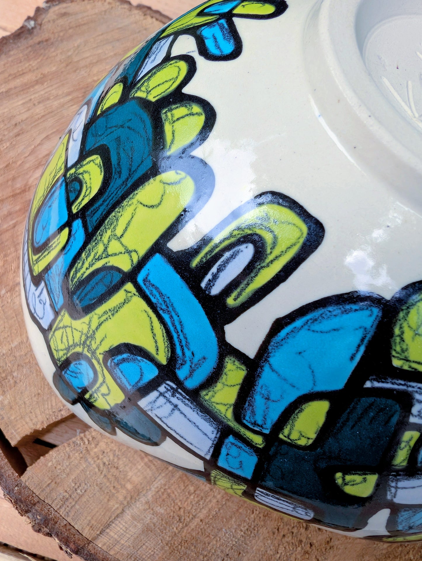 Kelly Jo Studio Pottery Art Bowl | Signed Hand-Painted Abstract Ceramic Bowl