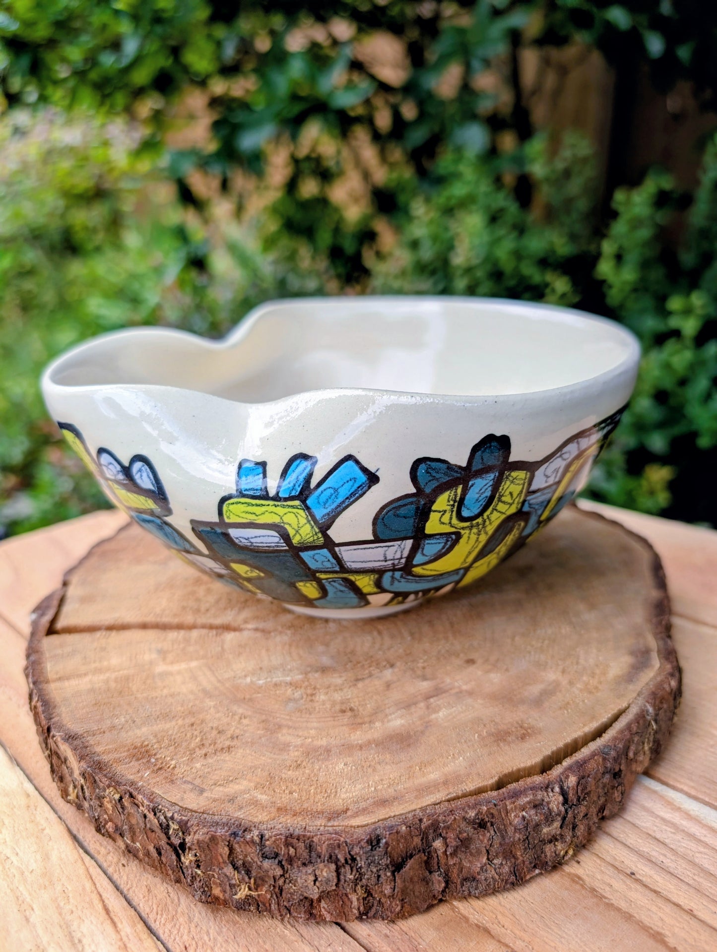 Kelly Jo Studio Pottery Art Bowl | Signed Hand-Painted Abstract Ceramic Bowl
