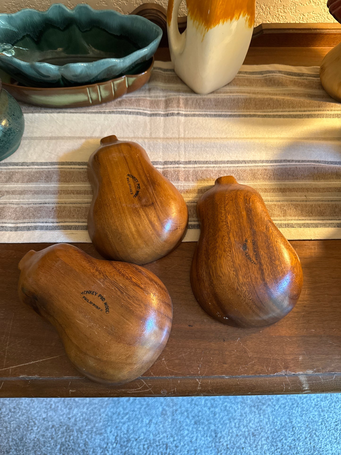 Handcrafted Monkey Pod Wood Pear Bird Suet Feeder | Vintage Philippine Wood Bird Feeder