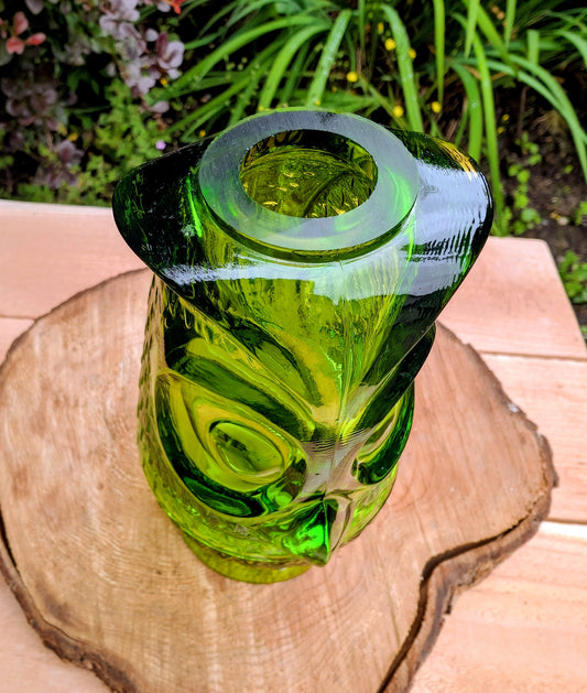 1969 Viking Glass Avocado Green Owl Fairy Lamp | Mid Century Art Glass Candle Holder | Vintage Woodland Home Décor