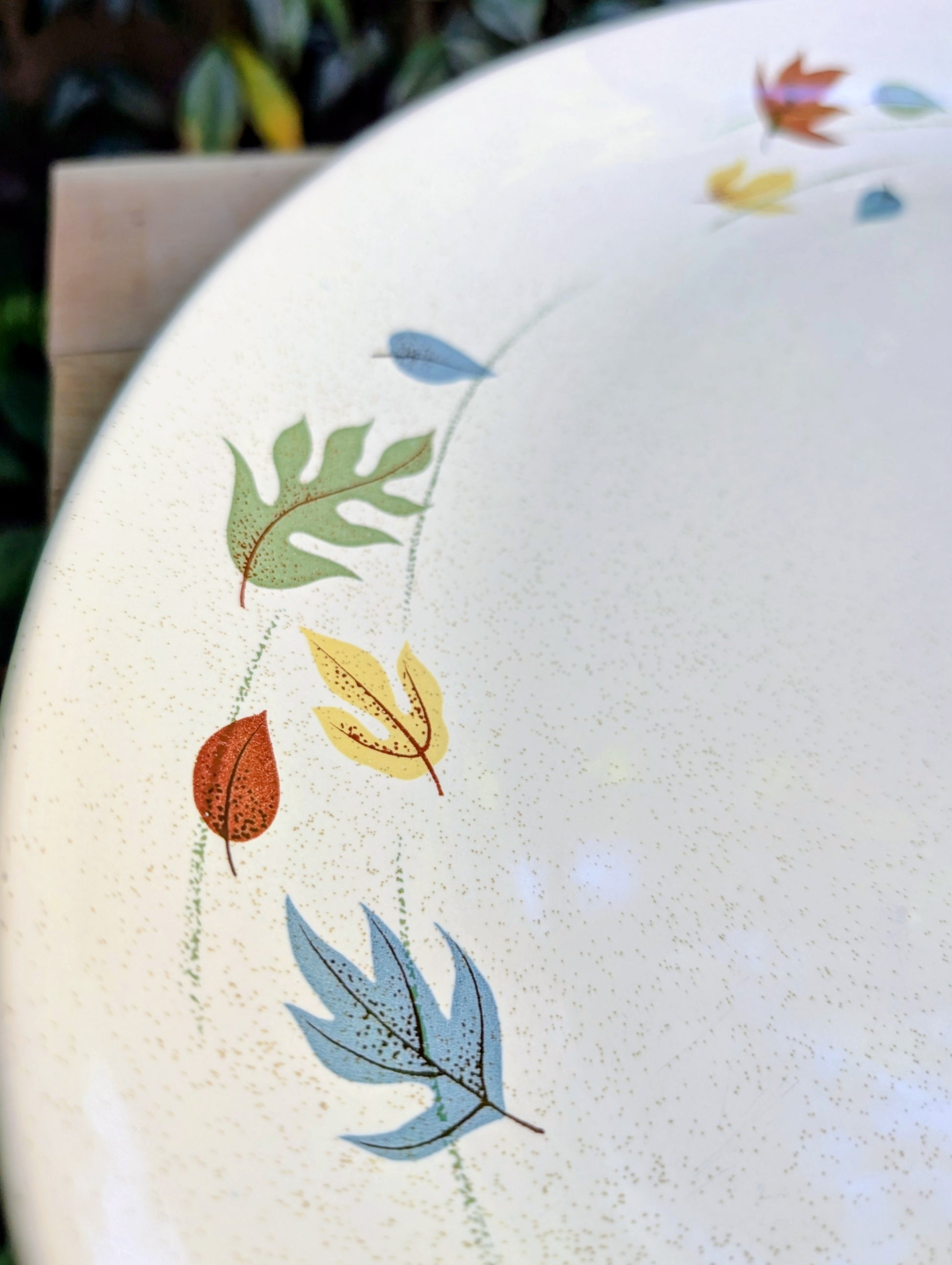 Celebrate the warmth of the harvest season with this authentic vintage Franciscan Ware Autumn Leaves oval serving platter. Made in California during the mid-century era, this beautifully preserved earthenware piece brings timeless craftsmanship and nature-inspired charm to both everyday dining and seasonal entertaining.