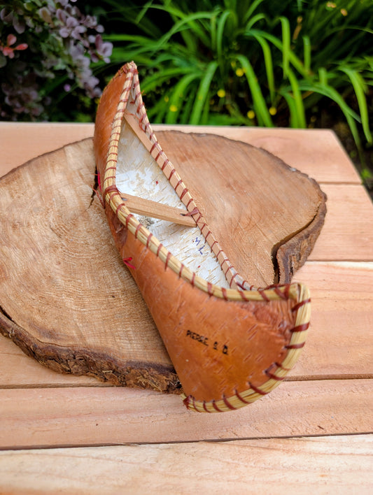 Vintage Birch Bark Souvenir Canoe | Pierre South Dakota | Handmade Miniature Birch Bark Canoe | Rustic Cabin & Woodland Decor | Mid-Century