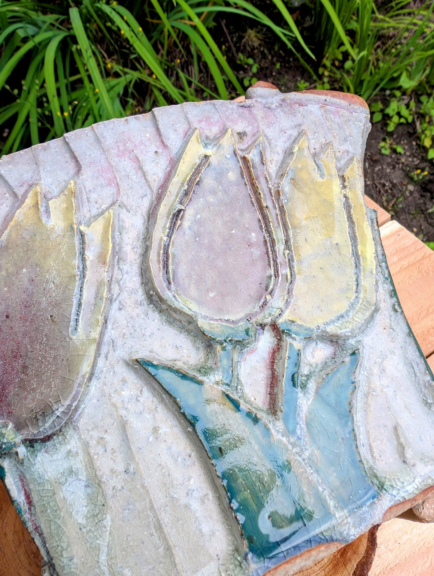 Handbuilt Studio Pottery Tulip Vase Cachepot | Artisan Stoneware Botanical Planter with MT Artist Stamp