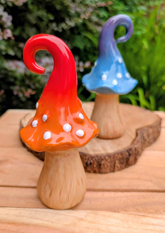 Handcrafted Ceramic Fantasy Mushroom Sculpture | Whimsical Woodland Décor | Blue or Sunset Orange