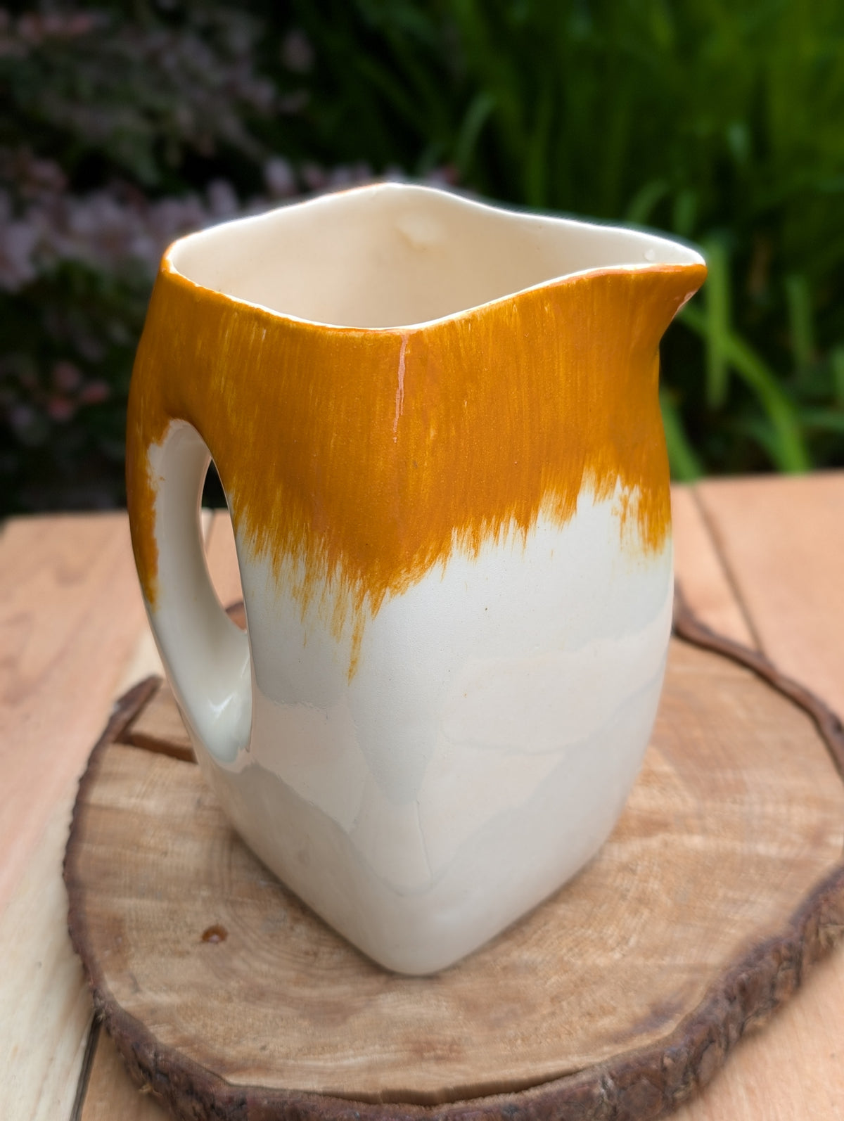Vintage Orange Drip Glaze Ceramic Pitcher | Sculptural Pottery Vase