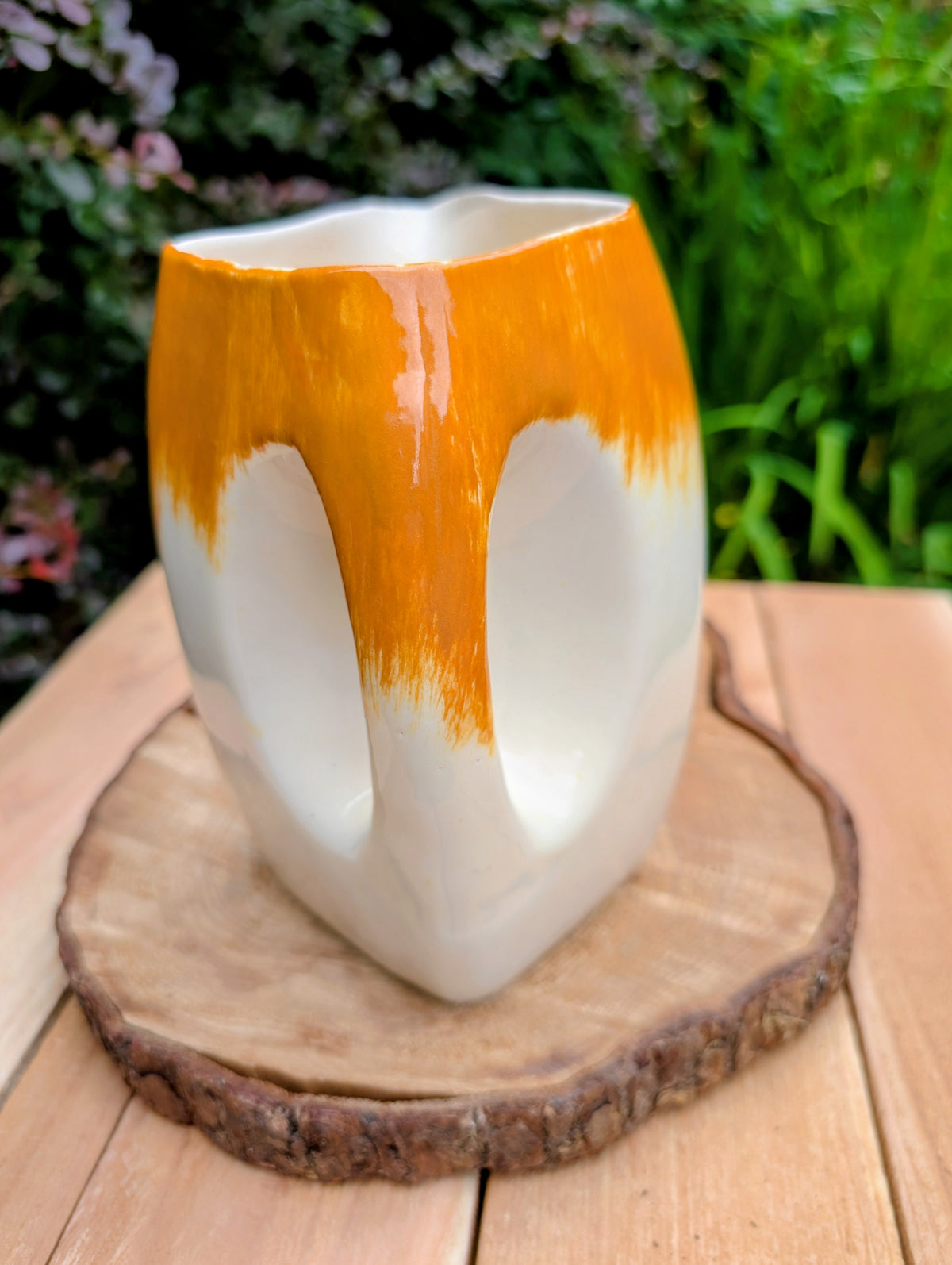 Vintage Orange Drip Glaze Ceramic Pitcher | Sculptural Pottery Vase
