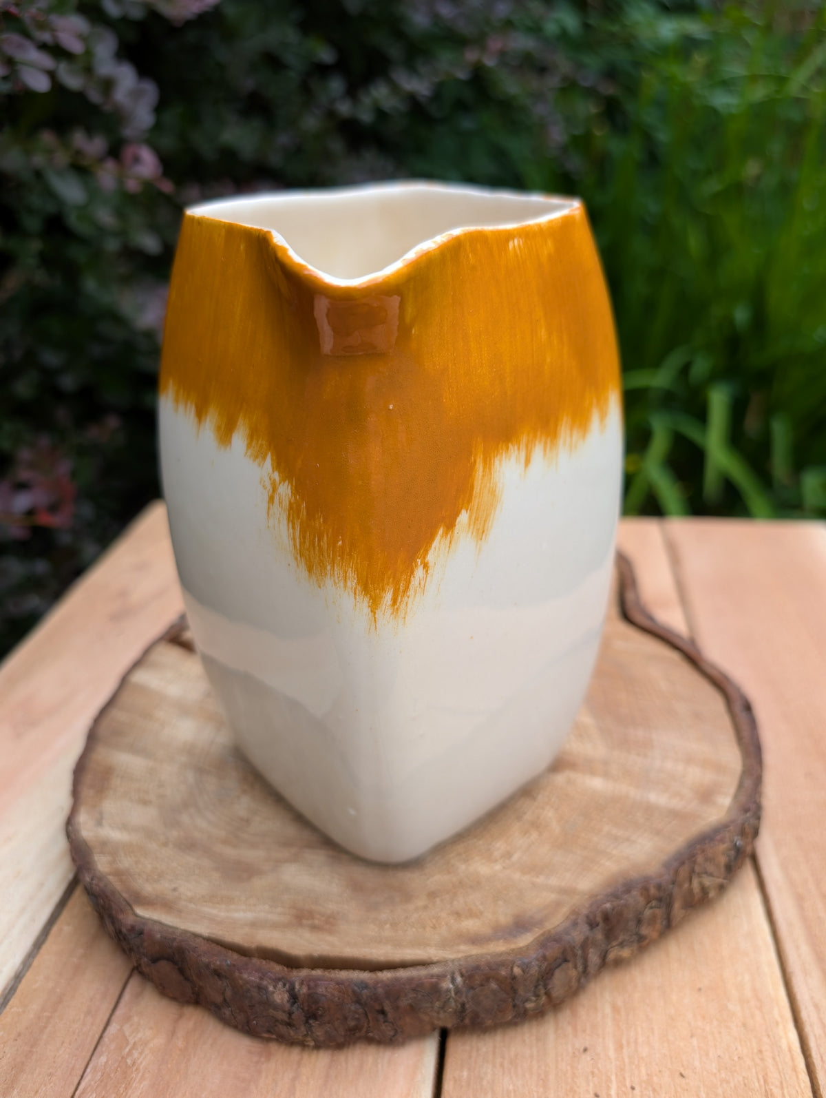 Vintage Orange Drip Glaze Ceramic Pitcher | Sculptural Pottery Vase