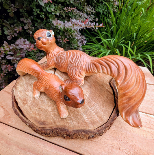 Vintage 1970s Artmark Ceramic Squirrel Figurines | Woodland Squirrel Pair | Mid-Century Nature Decor