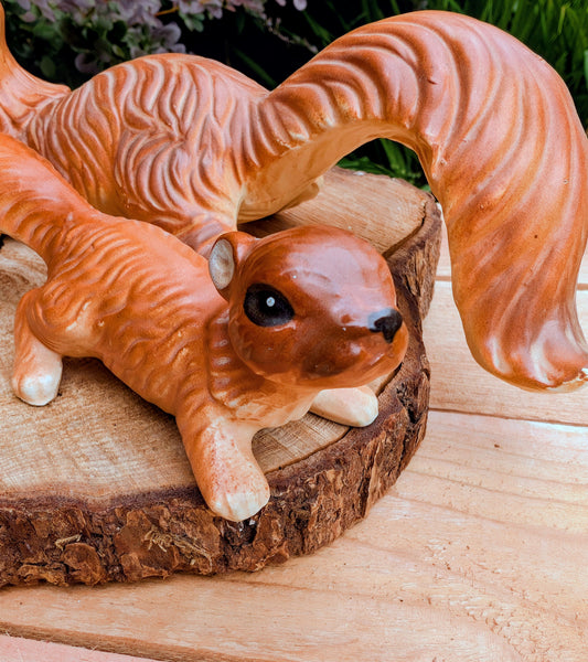 Vintage 1970s Artmark Ceramic Squirrel Figurines | Woodland Squirrel Pair | Mid-Century Nature Decor