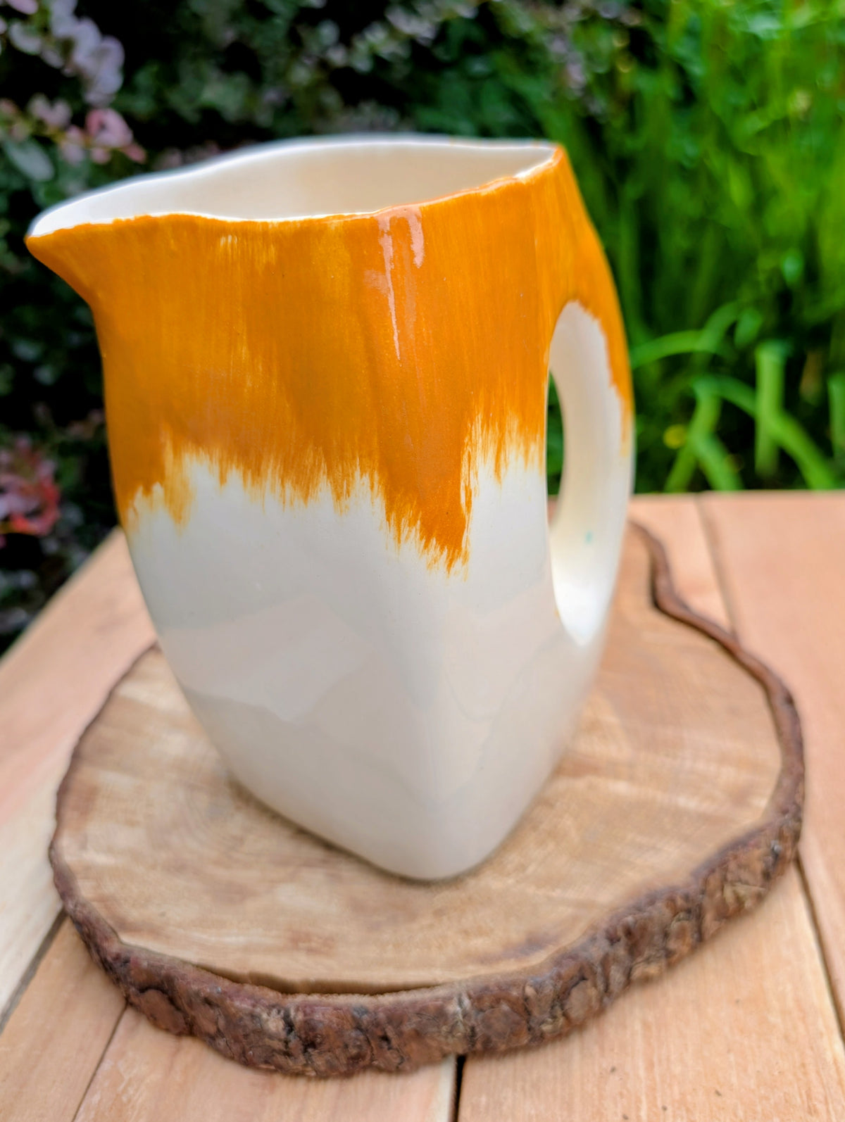 Vintage Orange Drip Glaze Ceramic Pitcher | Sculptural Pottery Vase