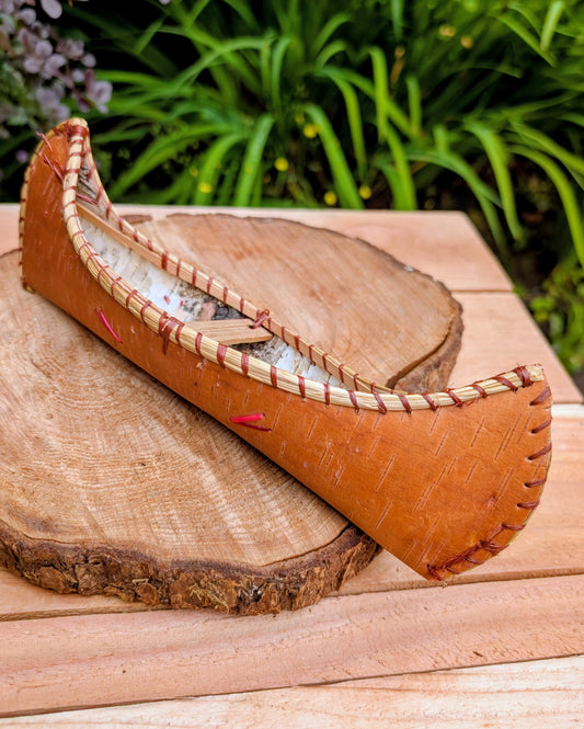 Vintage Birch Bark Souvenir Canoe | Pierre South Dakota | Handmade Miniature Birch Bark Canoe | Rustic Cabin & Woodland Decor | Mid-Century
