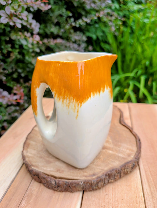 Vintage Orange Drip Glaze Ceramic Pitcher | Sculptural Pottery Vase