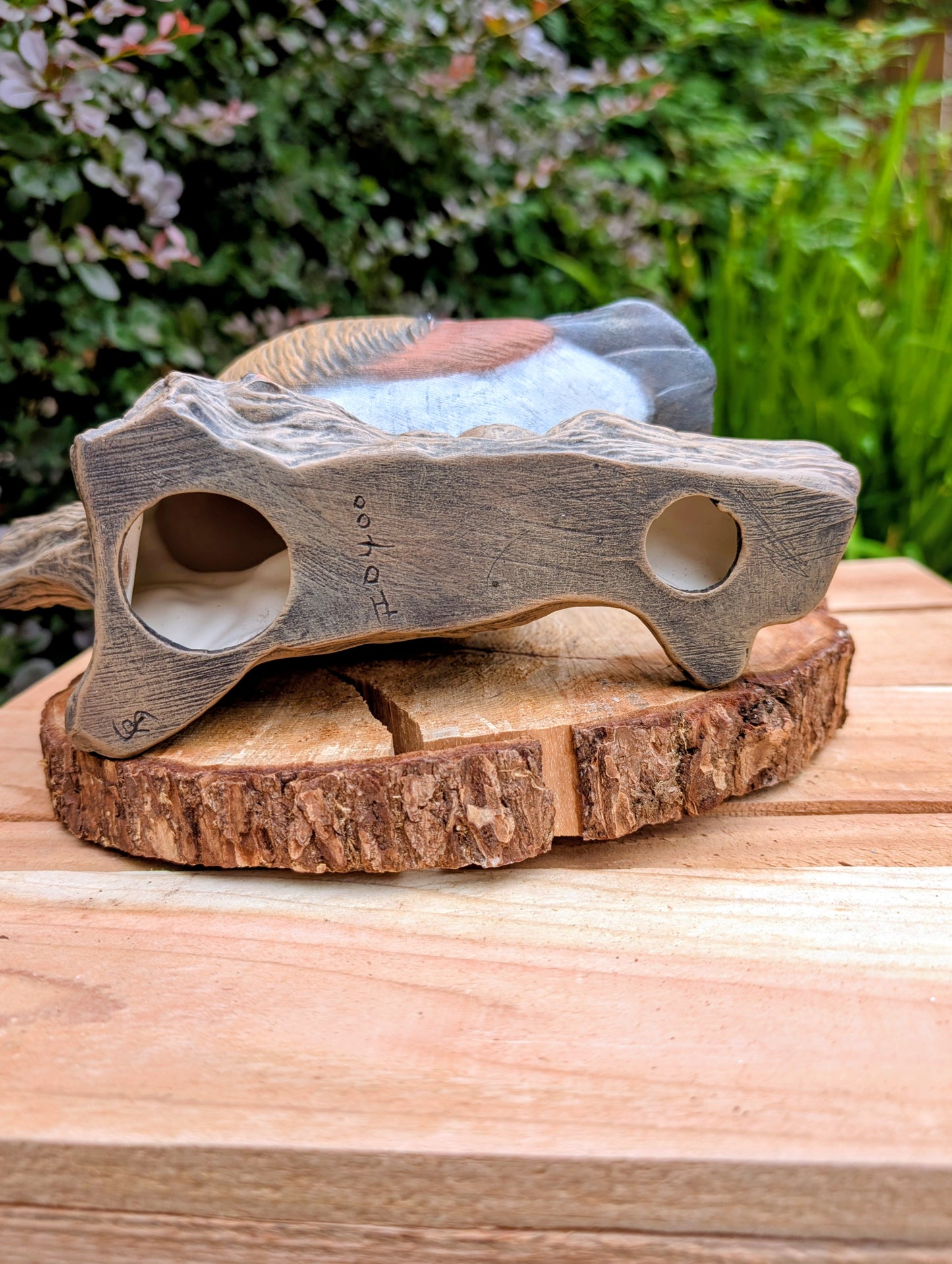 Celebrate the beauty of North American wetlands with this hand-painted ceramic Wood Duck sculpture, dated 1969 and mounted on a sculpted faux driftwood log. Richly detailed and full of rustic charm, it makes a wonderful addition to lodge, cabin, or nature-inspired décor.