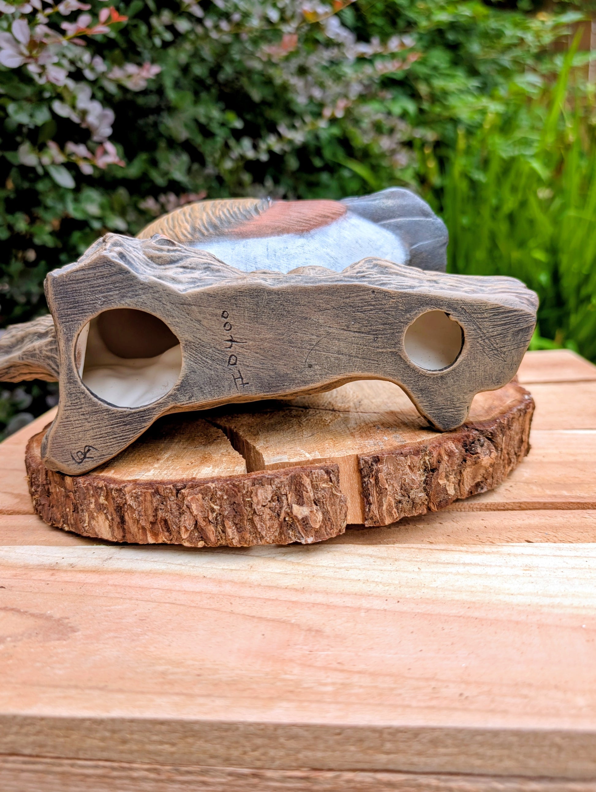 Celebrate the beauty of North American wetlands with this hand-painted ceramic Wood Duck sculpture, dated 1969 and mounted on a sculpted faux driftwood log. Richly detailed and full of rustic charm, it makes a wonderful addition to lodge, cabin, or nature-inspired décor.