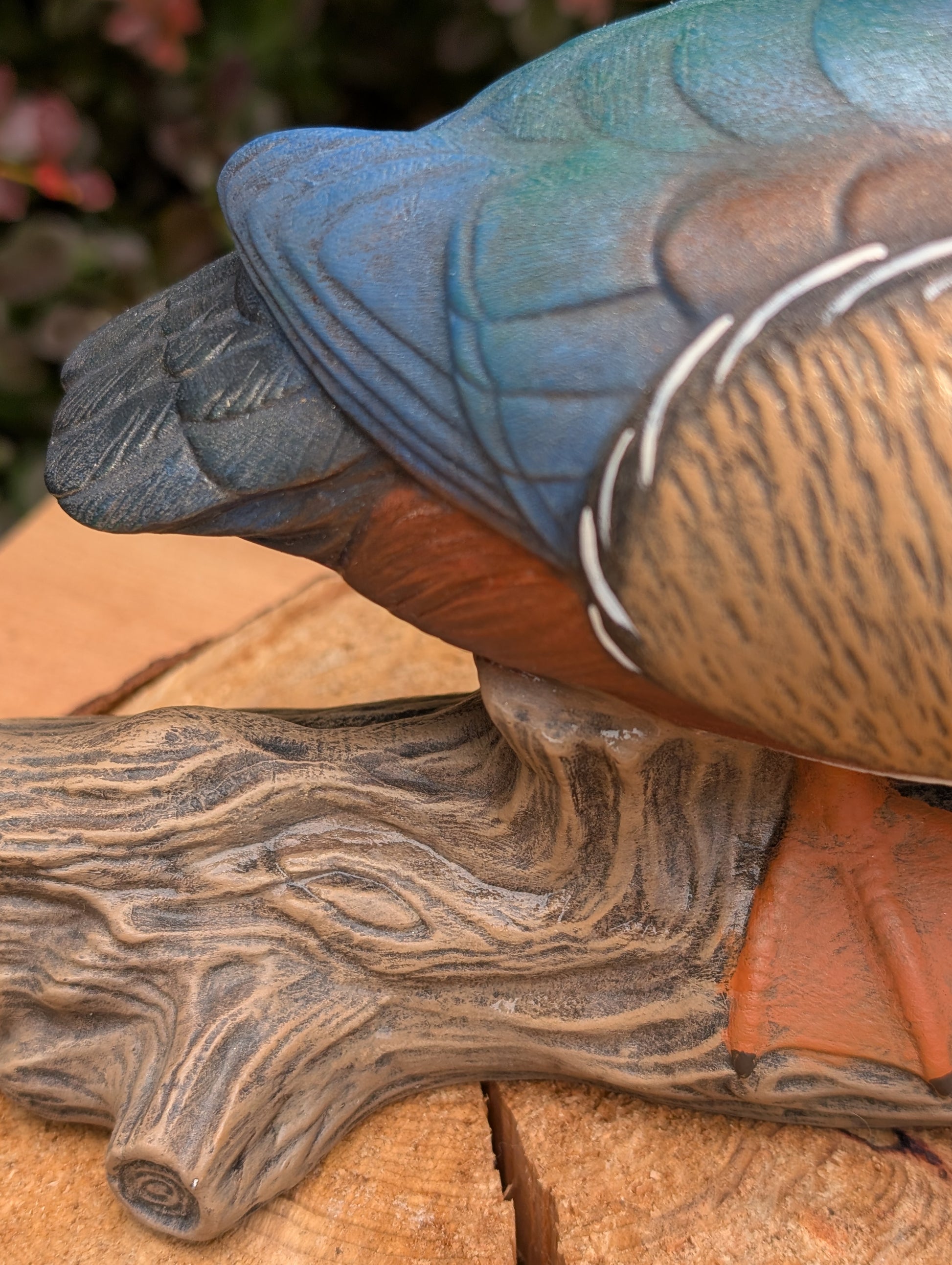 Celebrate the beauty of North American wetlands with this hand-painted ceramic Wood Duck sculpture, dated 1969 and mounted on a sculpted faux driftwood log. Richly detailed and full of rustic charm, it makes a wonderful addition to lodge, cabin, or nature-inspired décor.
